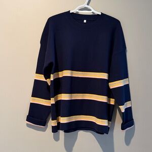 Striped Navy, Yellow and Pink  Sweater and Wide-Leg Knit Lounge set